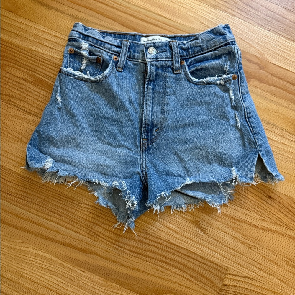 Abercrombie & Fitch Blue Jean Shorts Distressed Raw-Edge